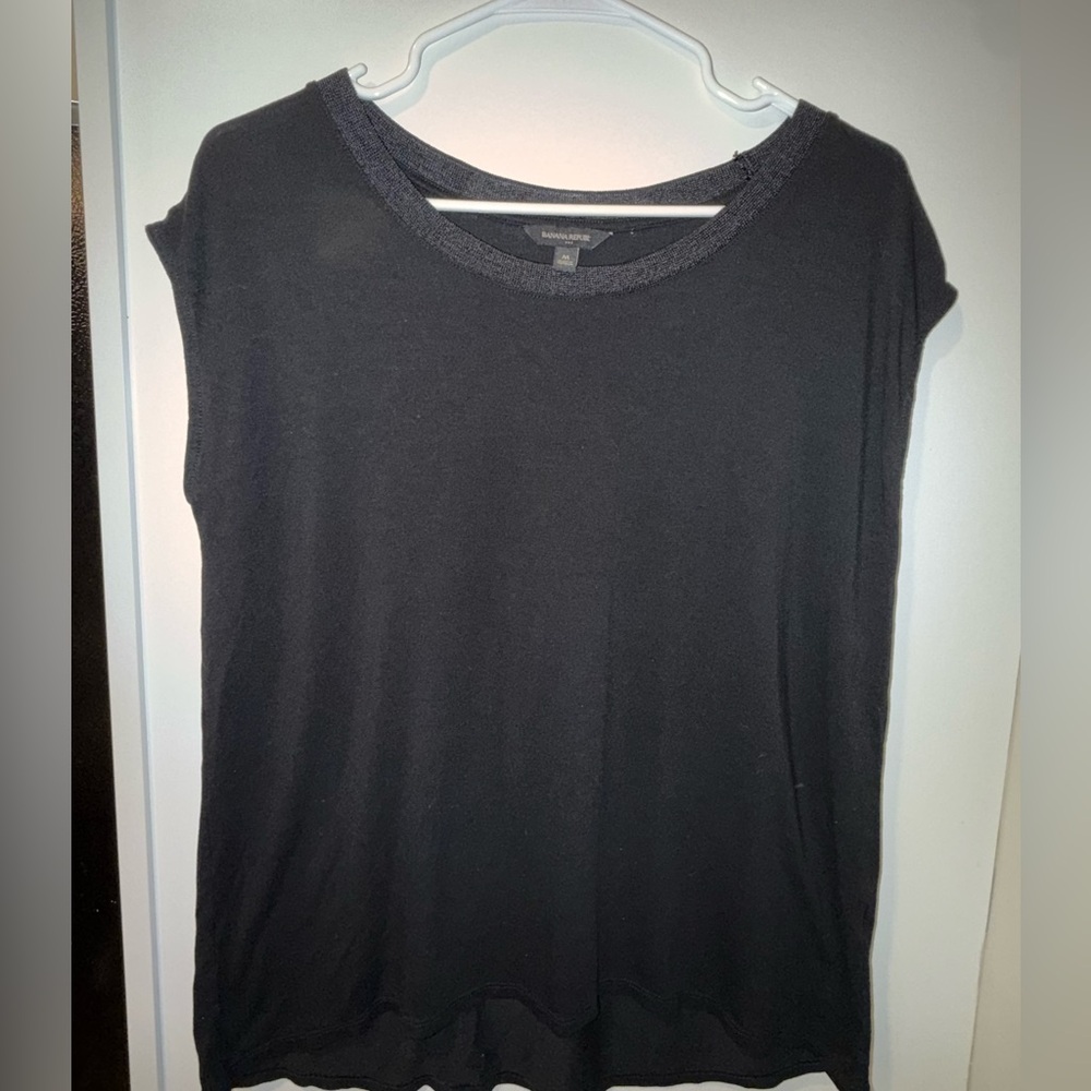 Banana Republic Tops Women M Black Knit Lot 2 Short Sleeve Long Sleeve Basic